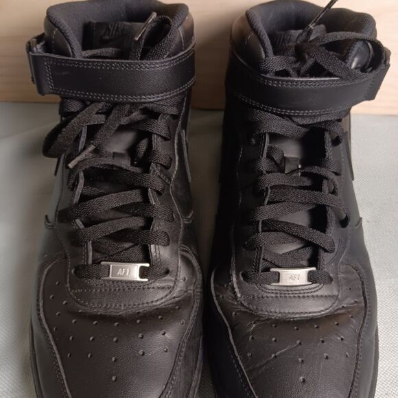 Nike Air Force 1 Mid Shoes Mens Size 14 Triple Black Leather Strap 315123-001 - Picture 9 of 16